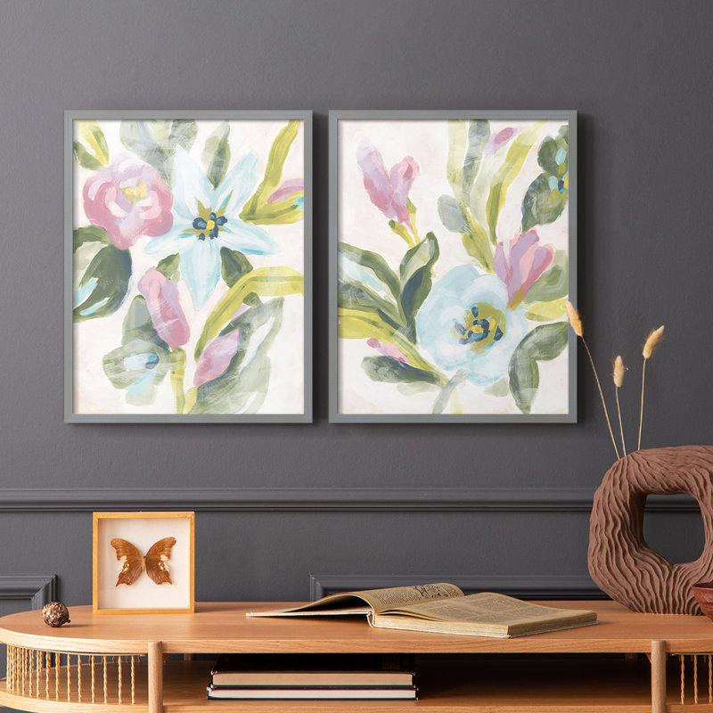 Impression encadrée florale Fresco I-Premium - prête à être accrochée - aucun clou requis - aucun clou requis, Vert