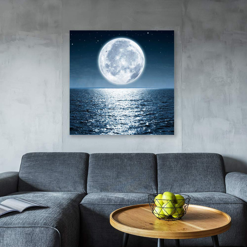 Lune illuminant l'océan bleu X09 sur toile, H 24 po x l 24 po x P 1,5 po