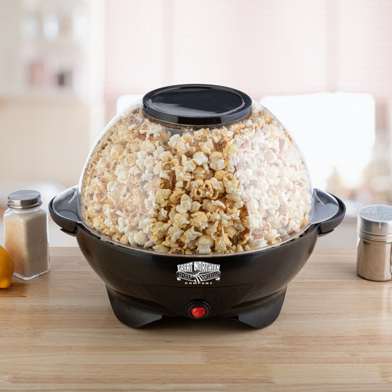 Popcorn Machine - 800W Electric Pop and Stir - 6-Quart Capacity Popcorn Maker with Built-In Stirrer and Serving Bowl by Great Northern Popcorn (Black)