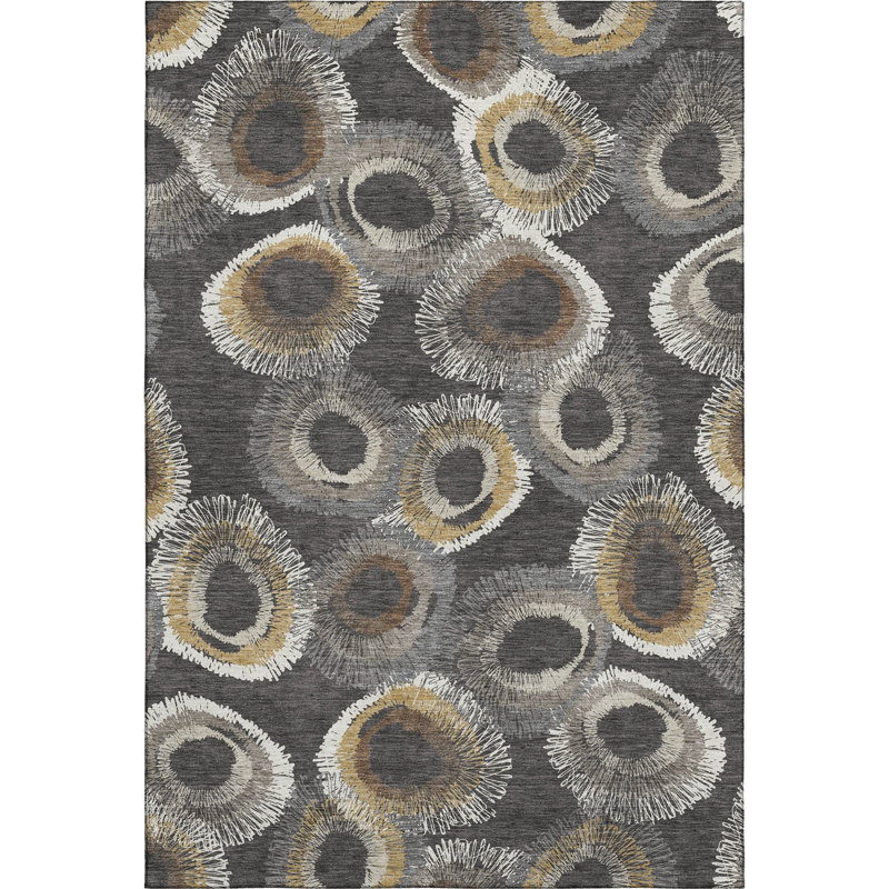 Premium Machine Washable Mayfield AMF2278 Geometric Rug, Charcoal, 9' x 12'