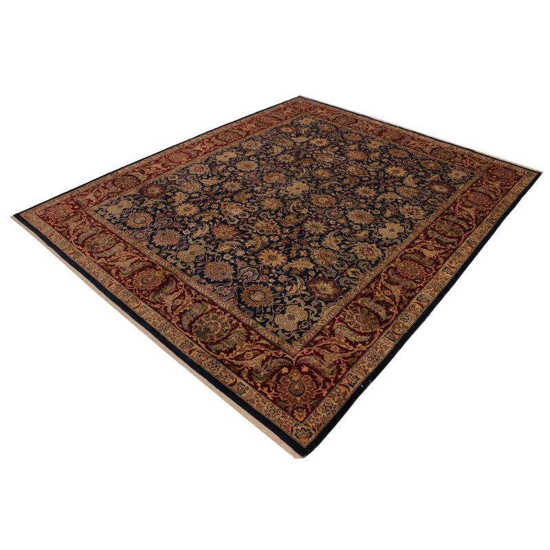 Tapis oriental noir / rouge en laine noué à la main 8 pi 3 po x 10 pi 2 po Roca