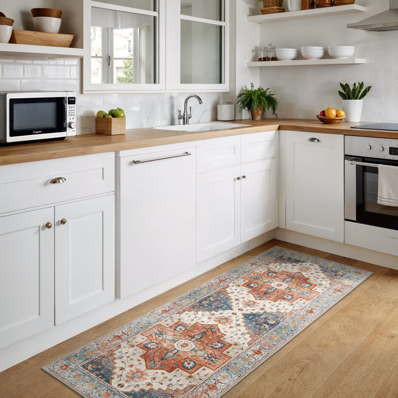 Area Rug, Runner 60 x 120 cm, Orange/Blue/Beige