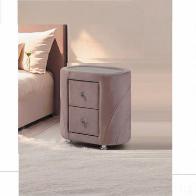 1pièce table de chevet en velours rose rembourrée avec deux tiroirs et pieds en métal chromé