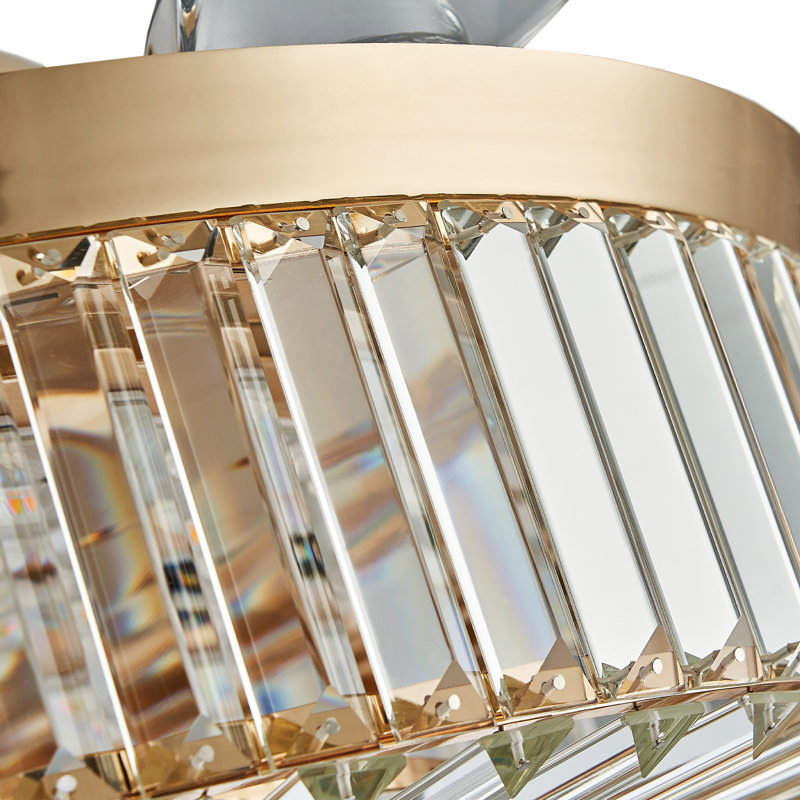 Houstyn Dimmable Crystal Ceiling Fan with LED Lights and Remote Control, 48", Gold
