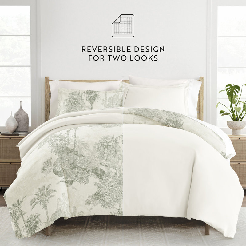 Duvet Cover Set Patterned Microfiber Ultra Soft Bedding in Paradise Toile, Queen Duvet Cover + 2 Standard Shams