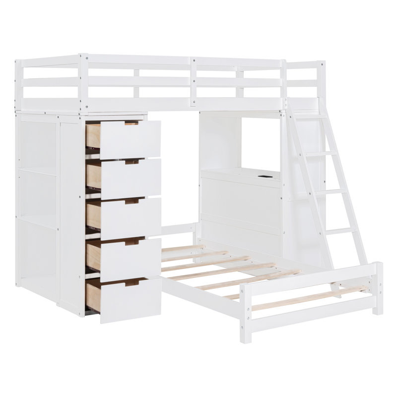 Jarmen Kids Twin Over Twin Bunk Bed with Drawers, White