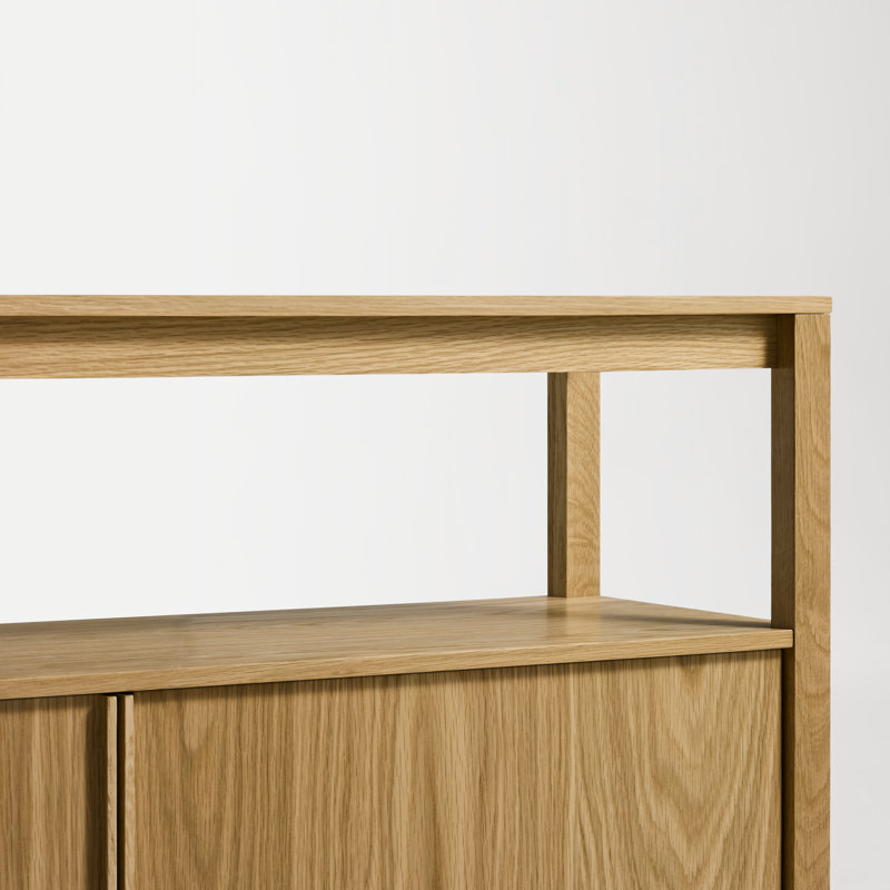 Open Plan Low Bookcase with Storage, White Oak, (2 Sheves) 26" H x 80" W x 13" D