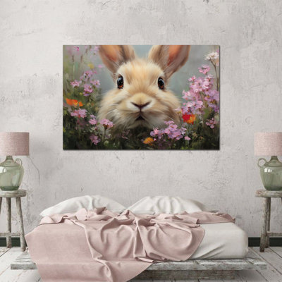  Adorable lapin, art mural sur toile - photos de printemps de lapin charmant pour décoration de Pâques et de la maison, œuvre d'art encadrée, 24 po x 36 po