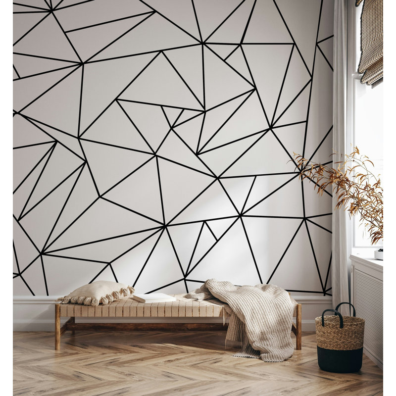 Papier peint amovible géométrique triangulaire noir et blanc, L 98,04 po x l 150 po