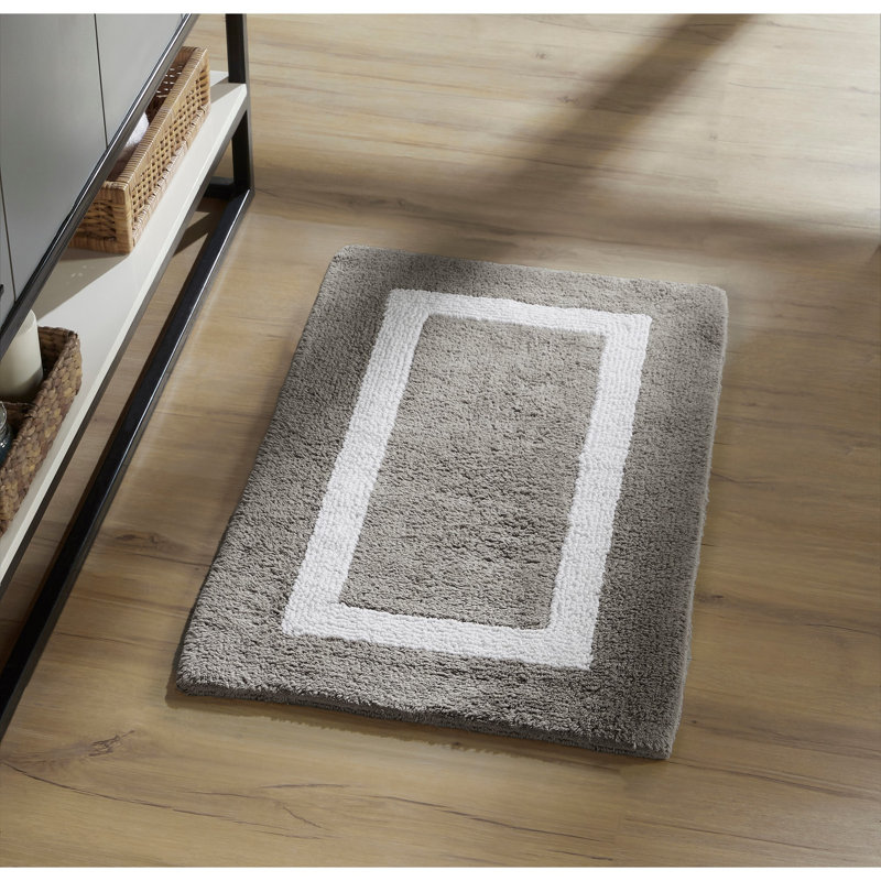 Widman 100% Cotton Tufted Reversible Bath Rug, Soft & Super Absorbent, Machine Washable Bathroom Rug for Shower, Tub & Sink Areas, 21" x 34" Rectangle, Gray/White