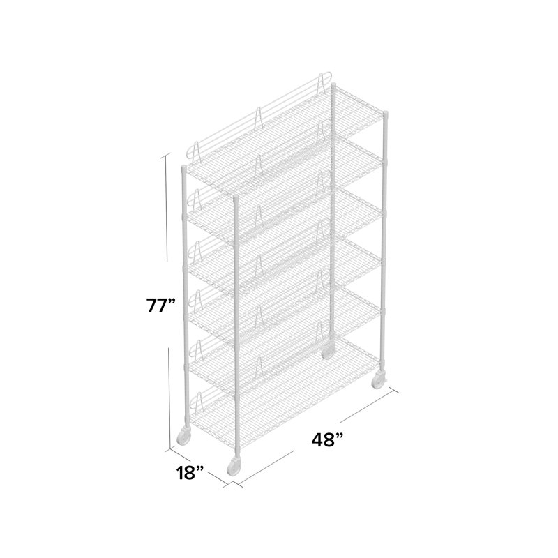 48" W x 18" D x 72" H 6 Tier Wire Shelving with Backstands and Wheels