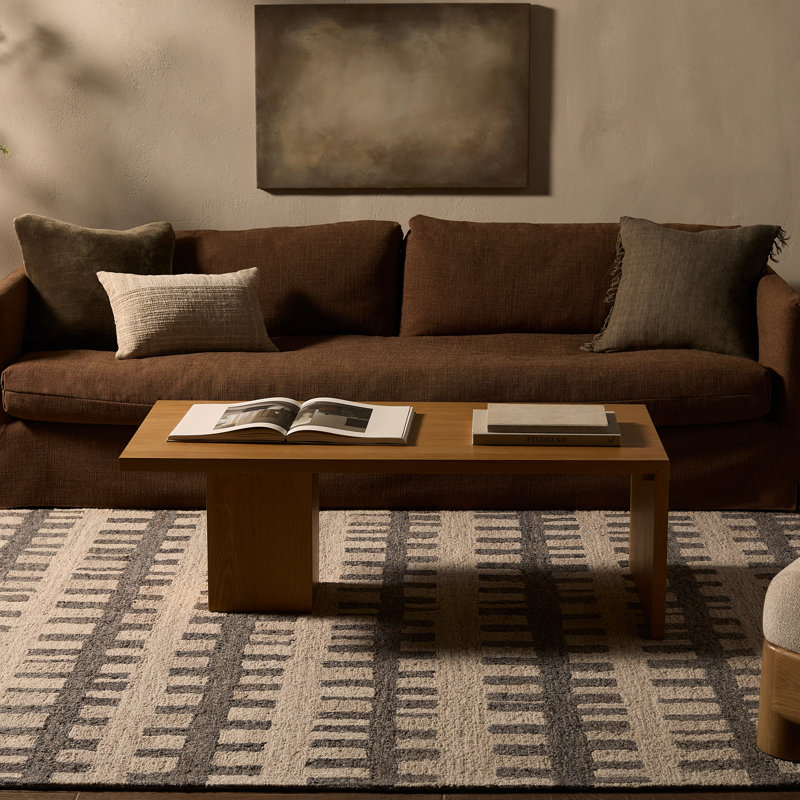 Tapis touffeté à rayures Lexxi, Rectangle 6 pi x 9 pi, Brun / taupe