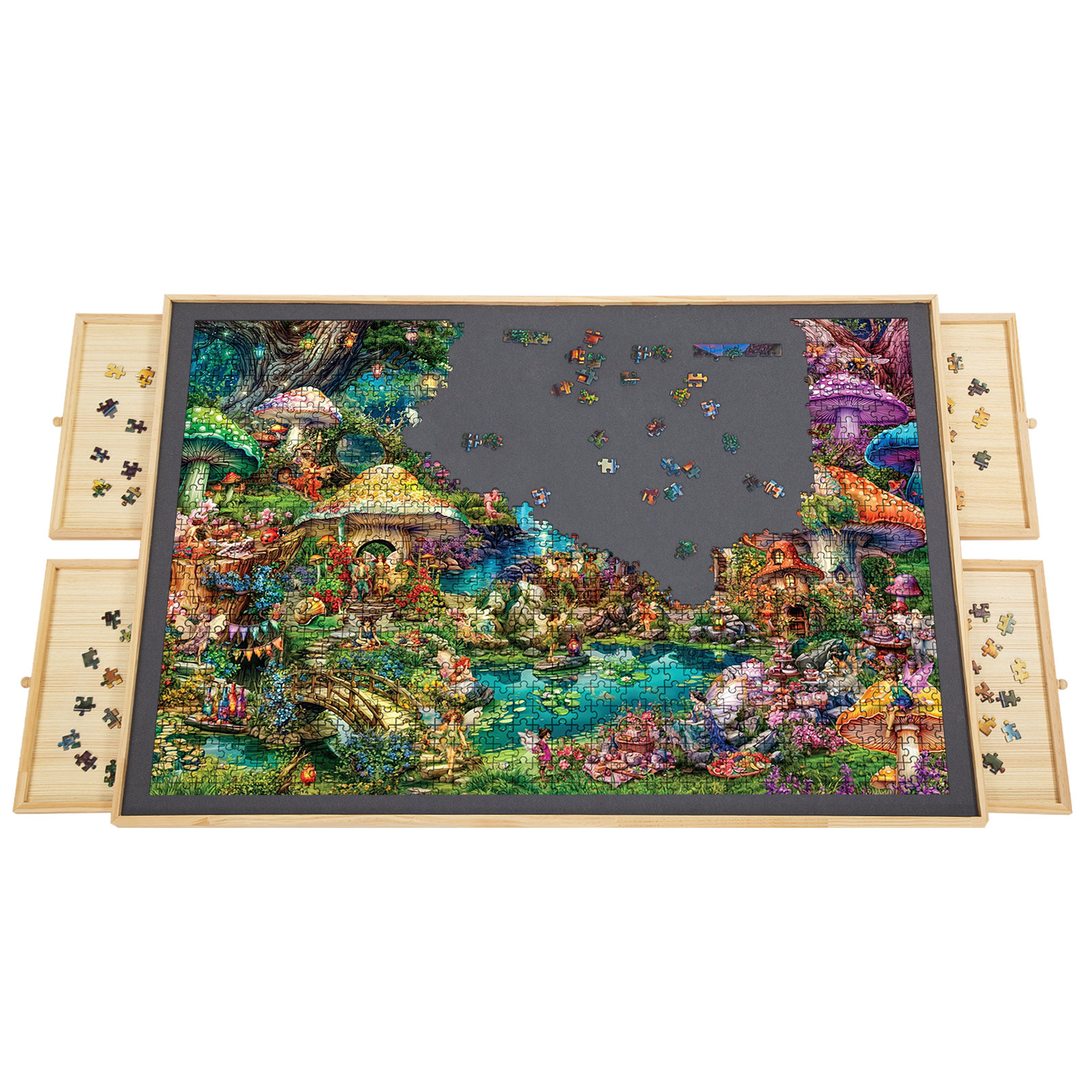 Rose Home Fashion 1500 PCs Jigsaw Puzzle Table Lazy Susan Design 4 Drawers Puzzle Board