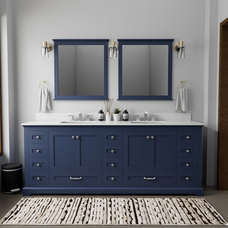 Dukes 84 in. W x 22 in. D Double Bath Vanity, Navy Blue, White Quartz