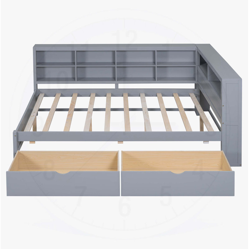 Wooden DayBed with 2 Drawers, Storage Shelf, and USB Charging Ports, , Gray, Full/Double