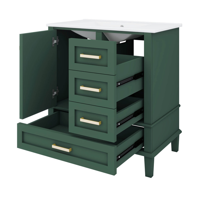 Ensemble de meuble-lavabo moderne 30 pouces avec lavabo et 3 tiroirs, Vert