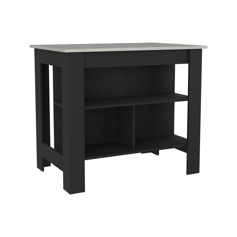 Kitchen Island Dozza, Three Shelves, White/Black