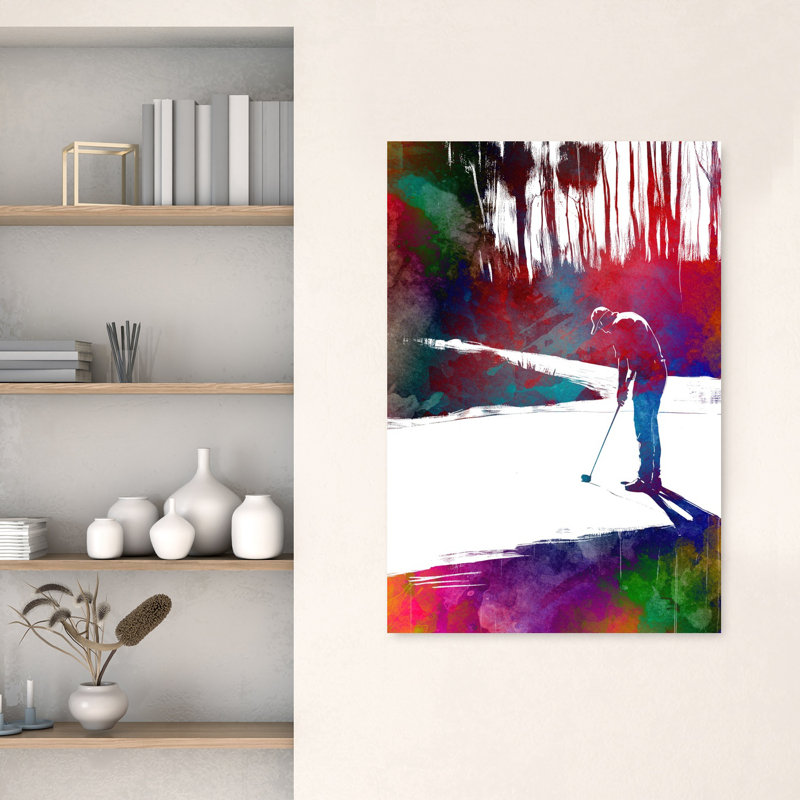 Art mural contemporain, joueur de golf, 48" H x 32" W
