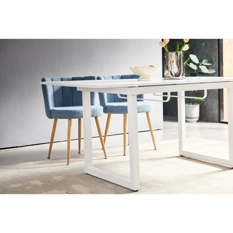 Extendable Square Table In Antique White For Living Area, Metal Leg Support, 71.37" W X 31.5" D 29.5" H, Material Stability Modern Dining With Shape And Legs, Top, Room Use