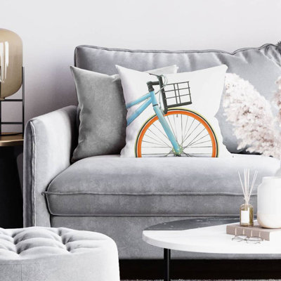 Orange and blue bike - 16"x16" Throw pillow - Poly twill - Print on demand