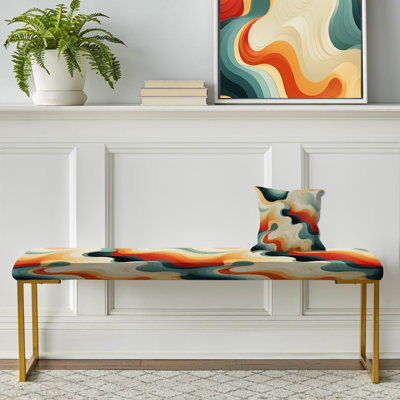 Midcentury Upholstered Gold Bench