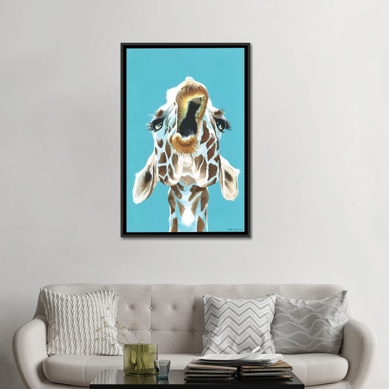 «Have a Giraffe», impression sur toile tendue, H 26 po x l 18 po x P 1,5 po, Toile avec cadre flottant noir, Pas de tapis