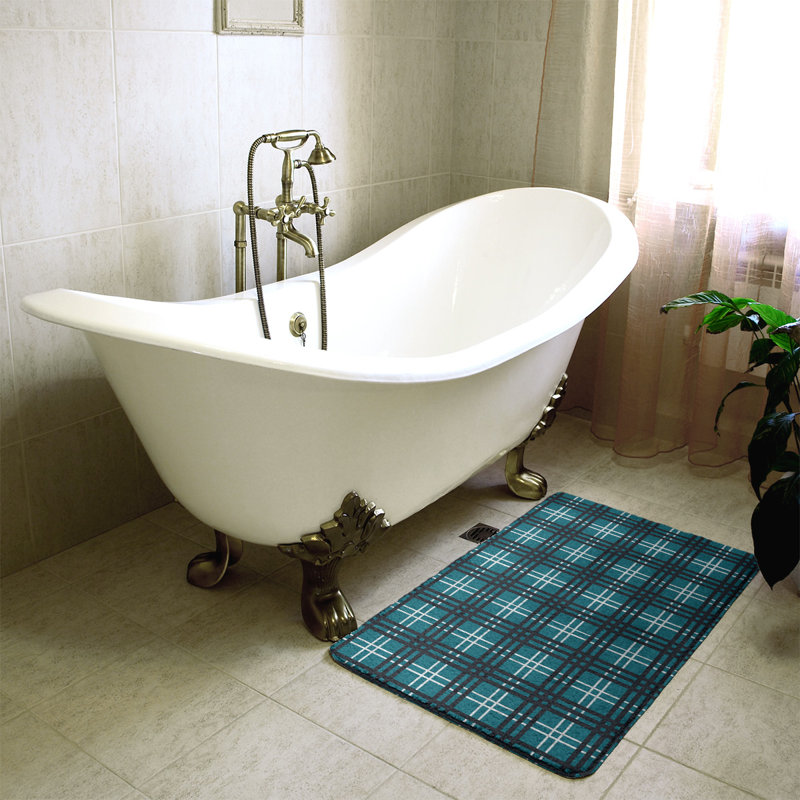 Memory Foam Non-Slip Bath Rug, 17" W x 24" L, Teal/Black/White
