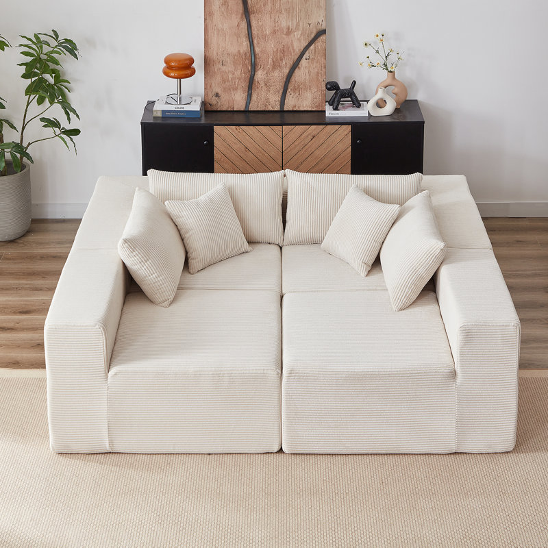 Canapé modulaire en L 104 po en velours côtelé modulaire, Beige