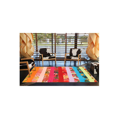 Colorful Line Themed Patterned Creative Machine Washable Rug