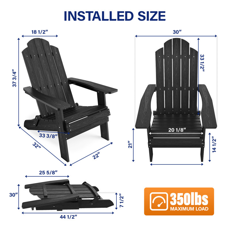 Mailloux Outdoor Folding Plastic Adirondack Chair, Black