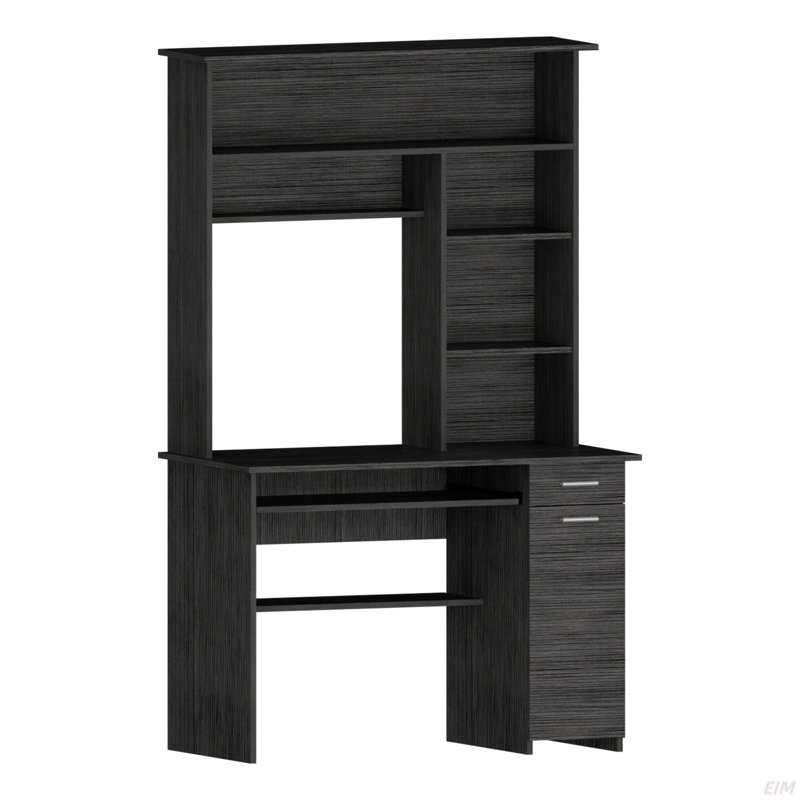 Bureau d'ordinateur 180 huche, plusieurs tablettes, plateau de clavier rétractable, panneau de porte de l'unité centrale, un tiroir, chêne gris (bureau)
