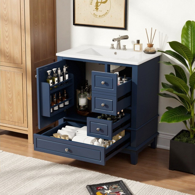 Meuble-lavabo autoportant 30 po avec lavabo en céramique, Bleu