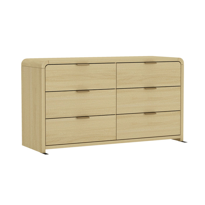 Hedden 60 Double Dresser with 6 Drawers in Natural Oak and Gold