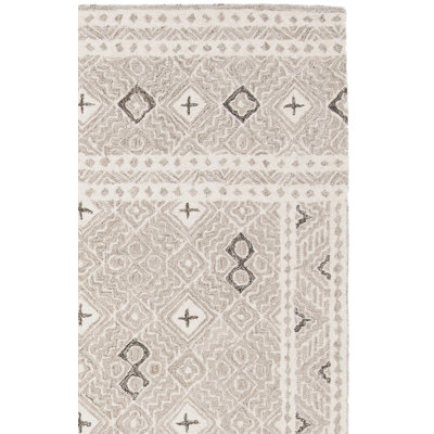 Tapis gris / ivoire en laine / coton touffeté à la main Devlin