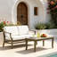 Ensemble de patio extérieur en teck pour deux personnes avec coussins et table d'appoint Polett-67409228-67409219