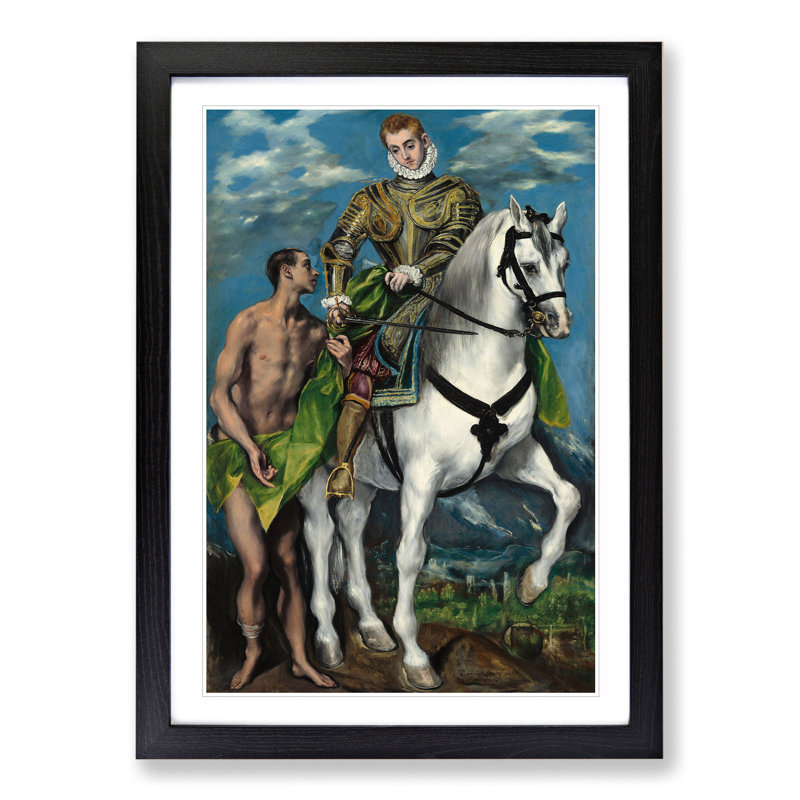 Saint Martin and the Beggar by El Greco - Picture Frame Painting, 65cm H x 48cm W x 2cm D, Black Framed