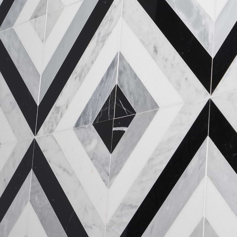 Bowery 8x8 Geometric Polished Marble Mosaic Tile