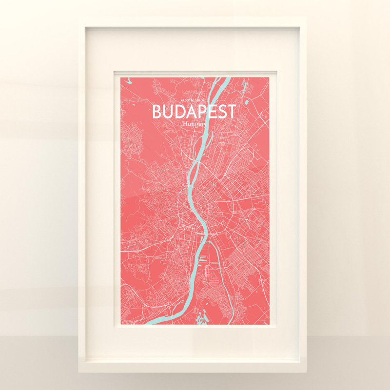 Budapest City Map In Maritime - No Frame Print, 17cm H x 11cm W x 0.05cm D