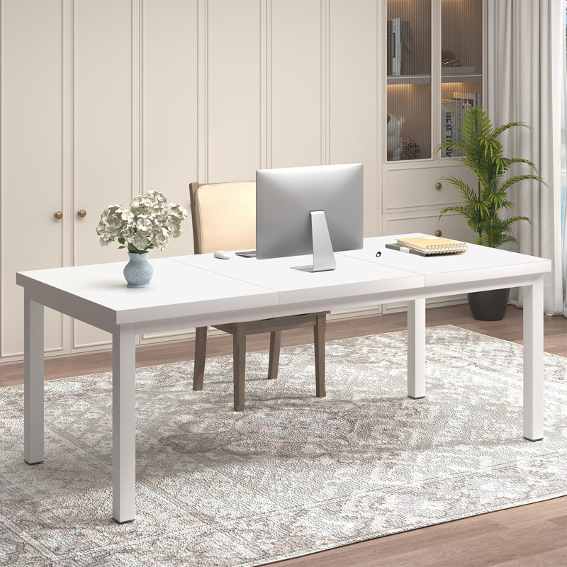Large Computer Desk, Gaming Computer Desk with Modern Design, Office Computer Desk., White, 29.50" H x 63" W x 31.40" D