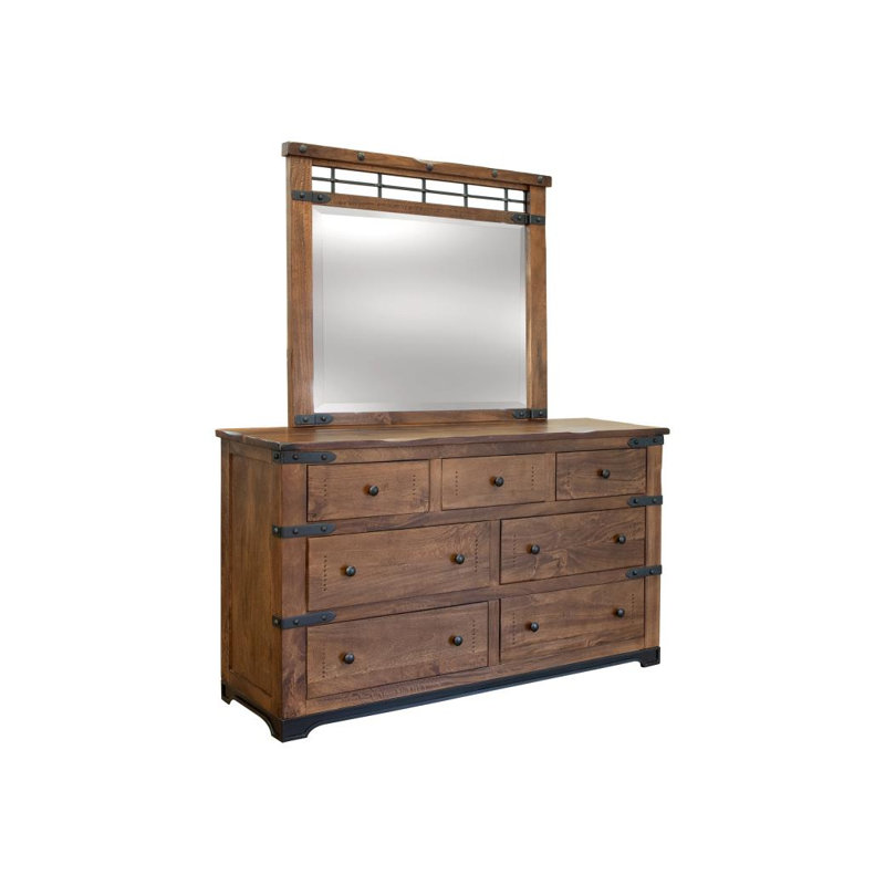 Commode Parota à 7 tiroirs avec miroir