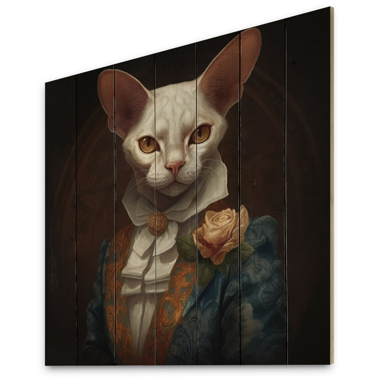 Chrislyn - Chat blanc fantaisie sur bois, H 25 po x l 25 po x P 0,78 po
