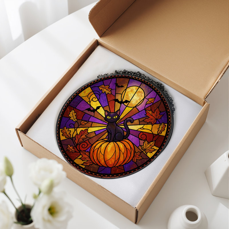 Panneau de vitrail en verre coloré 12 "H Halloween