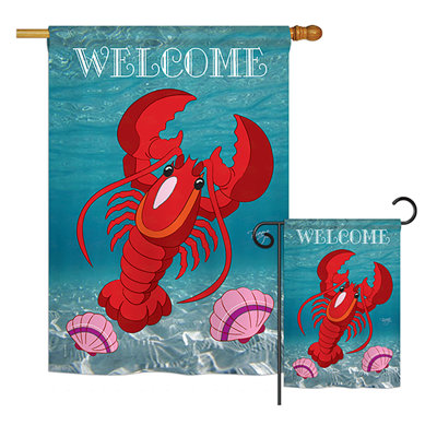 Ensemble de 2 drapeaux de jardin en polyester 2 pièces sea animaux impressions Lobster