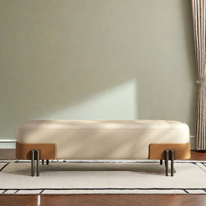 Banc en cuir avec chapeau et garde-robe, Crème, crème