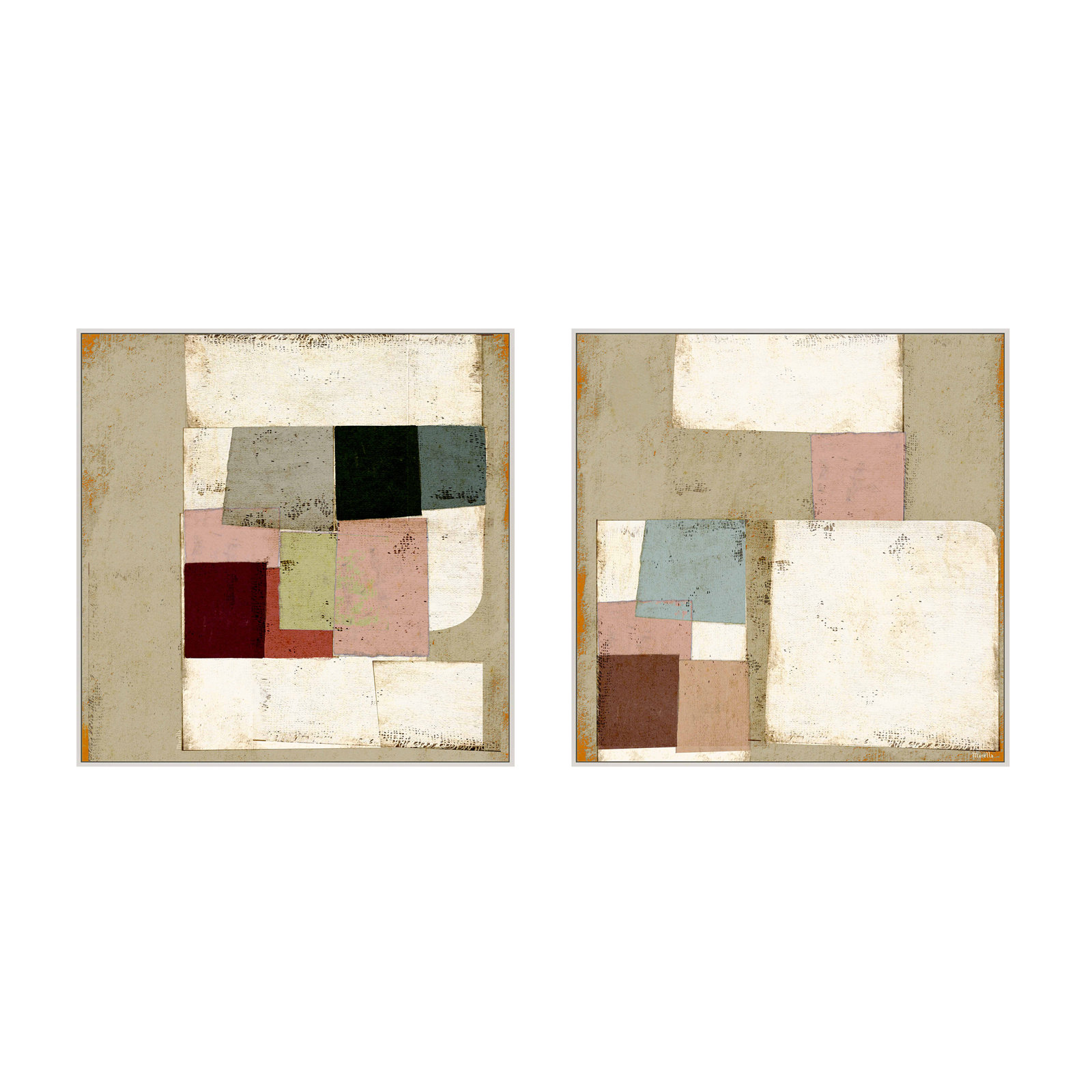 Patchwork 1 & 2, Set of 2 by Marco Marella for Studio M - Framed Wall Art, 24" H x 24" W, Canvas, White