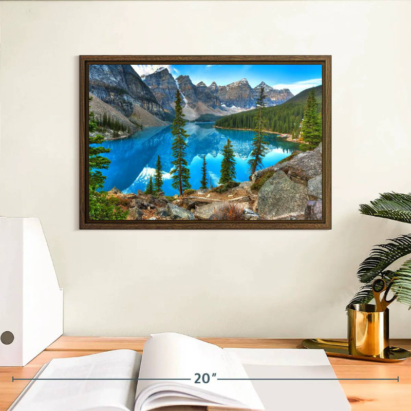 Moraine à Banff, 13 po x 9 po, Cadre flottant noyer