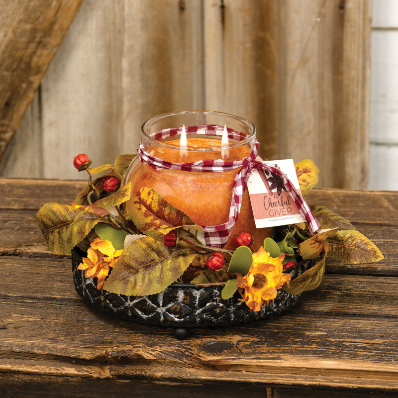 Distressed Embossed Metal Jar Candle Tray - 7.75" Dia.