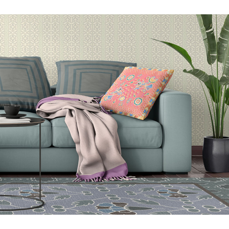 Housse et insert de coussin décoratif en polyester pour l'intérieur et l'extérieur, 20 po x 20 po, Pêche / bleu