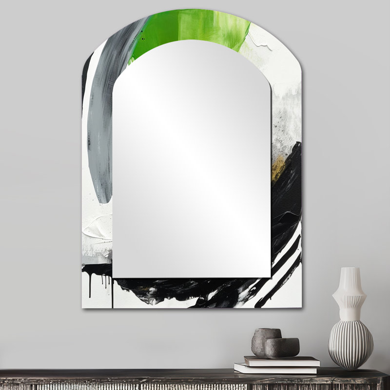 Green And Black Geometric Enchantment I - Marble Asymmetrical Unique Wall Mirror, Modern Unique Shape Mirror, Printed Metal Art