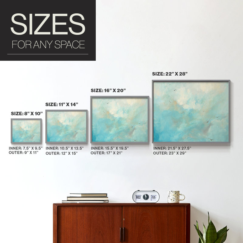 Flying Home  -Framed Print - Restickable, 16" H x 20" W, Grey